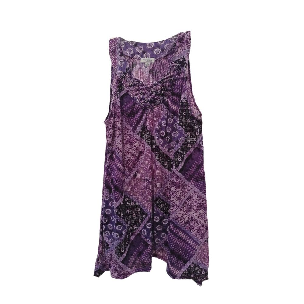 GNW Indigo Purple Patchwork Sleeveless Hanky Hem Top Plus Size 1X Summer Cool